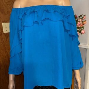 Worthington Bright Blue Off-Shoulder Ruffle Blouse